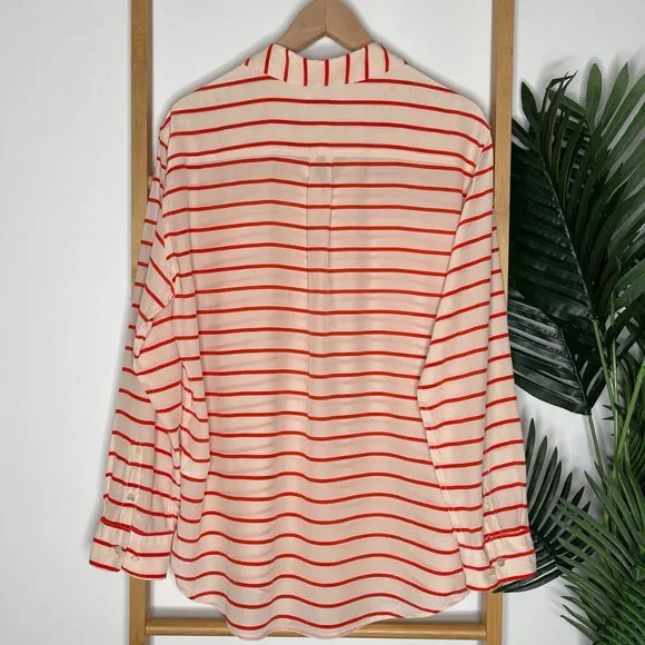SOLD Equipment Femme Orange Striped Silk Shirt Blouse Top Size L Long Sleeve - Picture 2 of 12